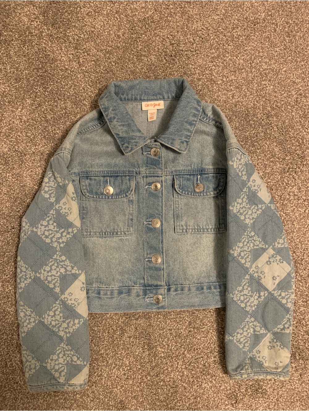 Cat & Jack Light Blue Denim Jacket with Patterned Sleeves